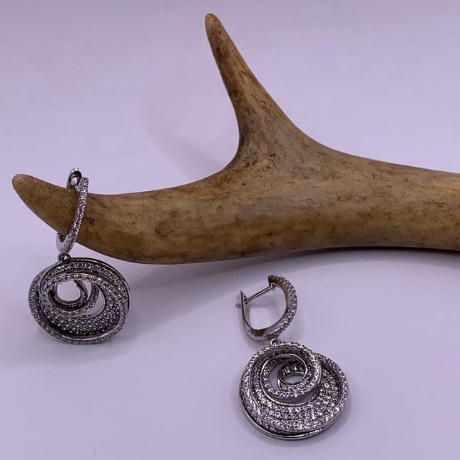 Vintage Silver Earrings | White Sapphire Deco Pave Set Earrings | 925 Sterling Silver