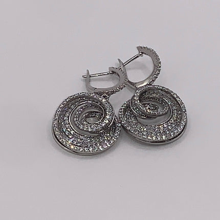 Vintage Silver Earrings | White Sapphire Deco Pave Set Earrings | 925 Sterling Silver