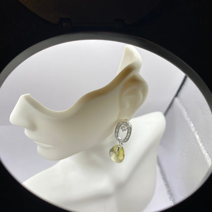 Vintage Silver Earrings | Citrine White Sapphire Deco Gemstone Dangle Drop | 925 Sterling Silver Earrings