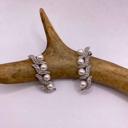 Vintage Silver Earrings | Deco White Pearl 925 Sterling Silver Earrings