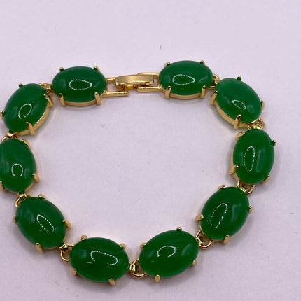 Vintage Green Aventurine Jade Lucky Bracelet - Golden Bronze