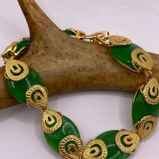 Vintage Green Aventurine Jade Lucky Bracelet Golden bronze