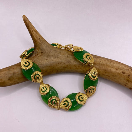 Vintage Green Aventurine Jade Lucky Bracelet Golden bronze