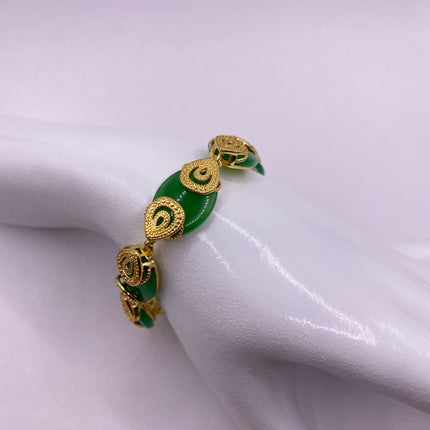 Vintage Green Aventurine Jade Lucky Bracelet Golden bronze