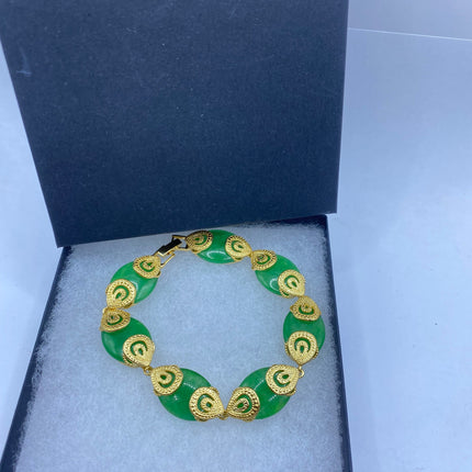 Vintage Green Aventurine Jade Lucky Bracelet Golden bronze