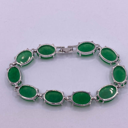 Vintage Green Aventurine Jade Lucky Bracelet - Silver Bronze