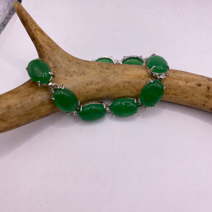 Vintage Green Aventurine Jade Lucky Bracelet - Silver Bronze