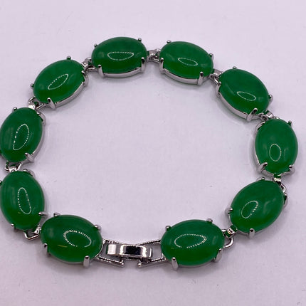 Vintage Green Aventurine Jade Lucky Bracelet - Silver Bronze
