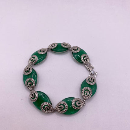 Vintage Green Aventurine Jade Lucky Bracelet - Silver Bronze