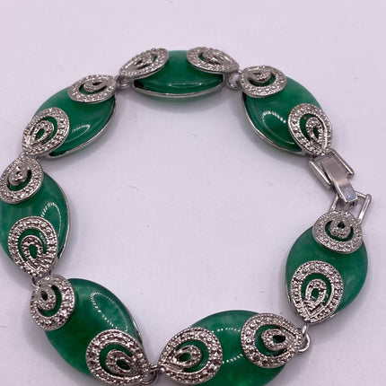 Vintage Green Aventurine Jade Lucky Bracelet - Silver Bronze