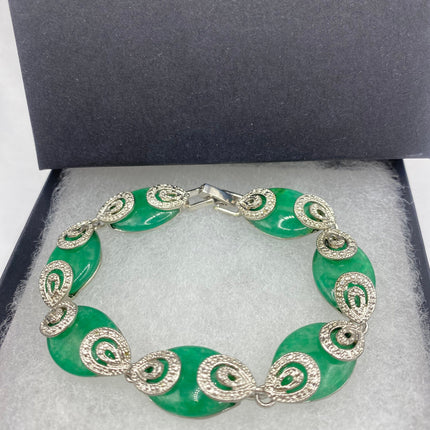 Vintage Green Aventurine Jade Lucky Bracelet - Silver Bronze