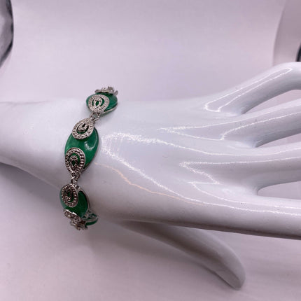 Vintage Green Aventurine Jade Lucky Bracelet - Silver Bronze