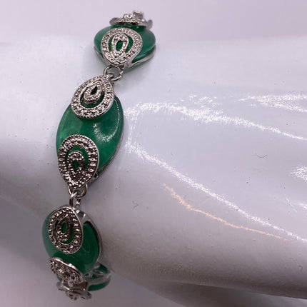 Vintage Green Aventurine Jade Lucky Bracelet - Silver Bronze
