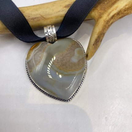 Vintage Choker Boho Agate Heart Silver Necklace