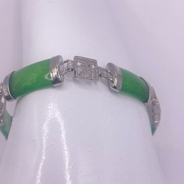 Vintage Green Aventurine Jade Lucky Bracelet - Silver Bronze