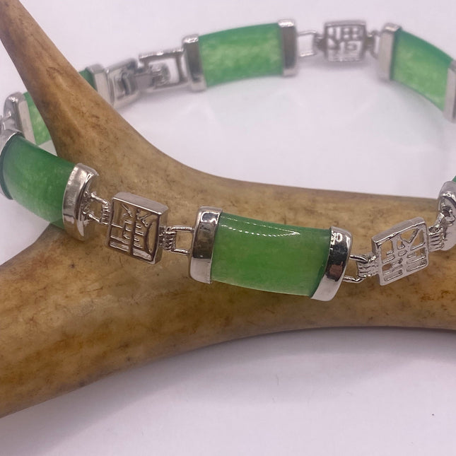 Vintage Green Aventurine Jade Lucky Bracelet - Silver Bronze