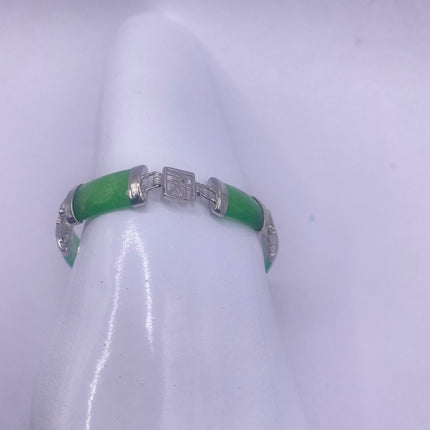 Vintage Green Aventurine Jade Lucky Bracelet - Silver Bronze