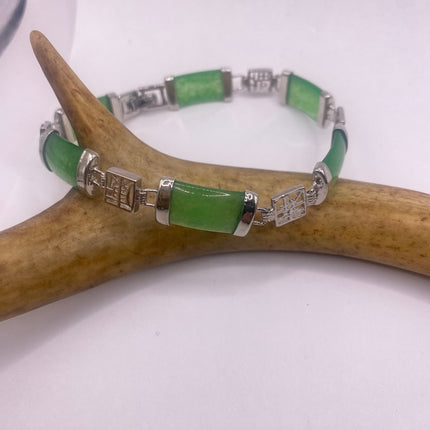 Vintage Green Aventurine Jade Lucky Bracelet - Silver Bronze