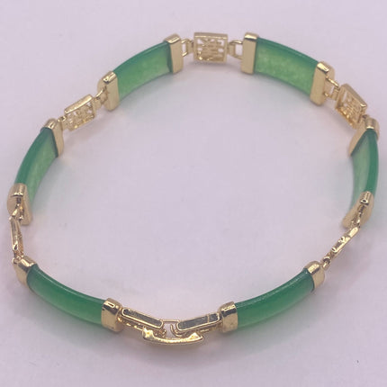 Vintage Gold Tennis Bracelet | Aventurine Crystal Lucky Green Jade Bracelet | Golden Bronze Green Crystal Birthstone Tennis Bracelet