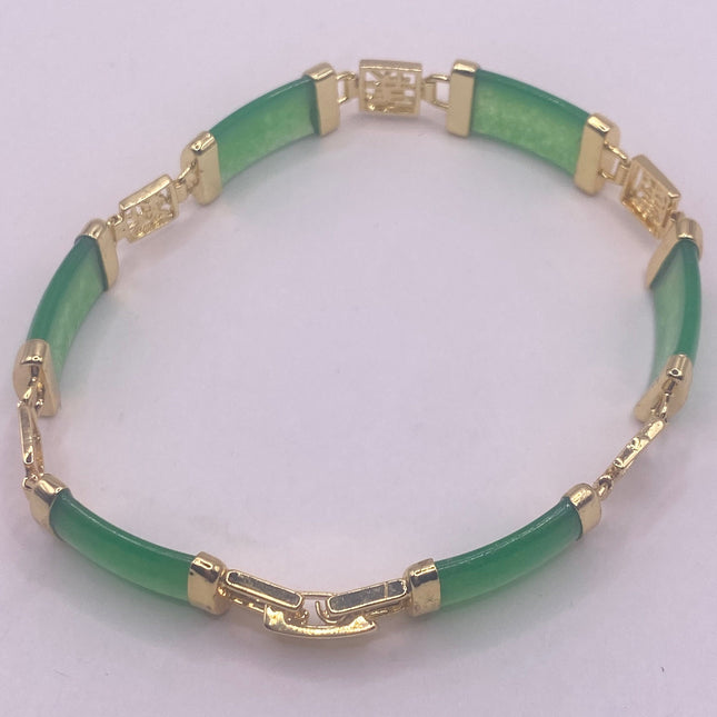 Vintage Gold Tennis Bracelet | Aventurine Crystal Lucky Green Jade Bracelet | Golden Bronze Green Crystal Birthstone Tennis Bracelet