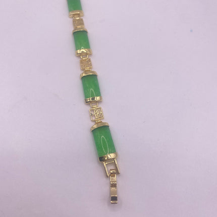Vintage Gold Tennis Bracelet | Aventurine Crystal Lucky Green Jade Bracelet | Golden Bronze Green Crystal Birthstone Tennis Bracelet
