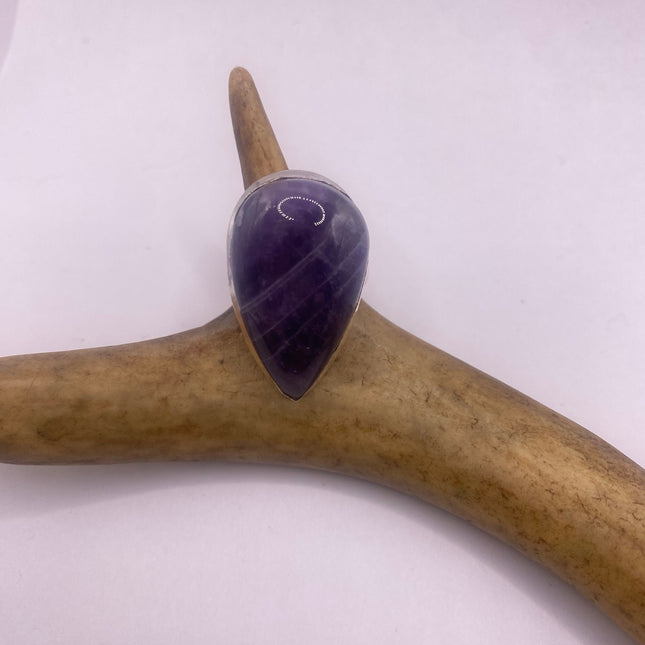 Vintage Purple Amethyst Cocktail Ring Silver Band Statement Ring