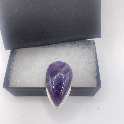 Vintage Purple Amethyst Cocktail Ring Silver Band Statement Ring