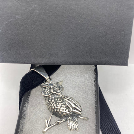 Vintage Wise Owl 925 Sterling Silver Black Velvet Choker Necklace