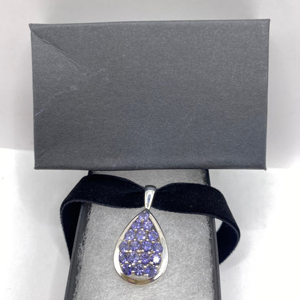 Vintage Blue Iolite 925 Sterling Silver Black Velvet Choker Necklace