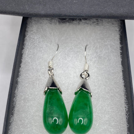 Vintage Green Jade Dangle Lucky Earrings