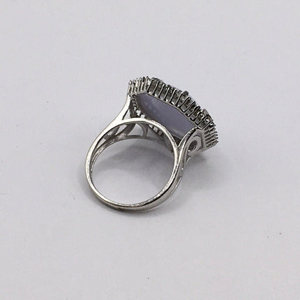 Vintage Blue Lace Agate Crystal Cocktail Ring 925 Sterling Silver, Antique Style Design