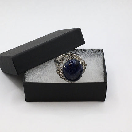 Vintage Blue Lapis Lazuli Crystal Cocktail Ring 925 Sterling Silver, Antique Style Design