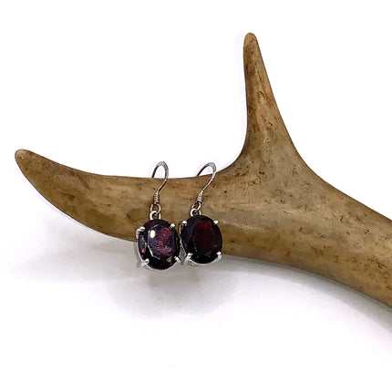 Vintage Silver Earrings | Garnet Gemstone 925 Sterling Silver Hook Dangle Drop Earrings