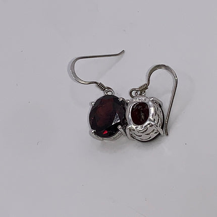 Vintage Silver Earrings | Garnet Gemstone 925 Sterling Silver Hook Dangle Drop Earrings