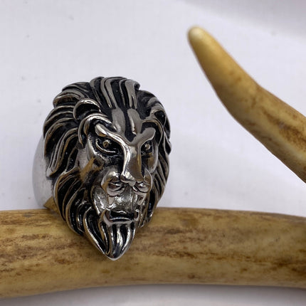 Vintage Boho Leo Lion Statement Ring Silver Stainless Steel, Antique Style Design