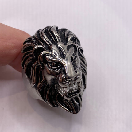 Vintage Boho Leo Lion Statement Ring Silver Stainless Steel, Antique Style Design