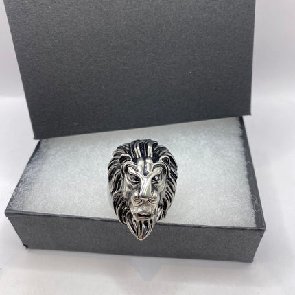 Vintage Boho Leo Lion Statement Ring Silver Stainless Steel, Antique Style Design