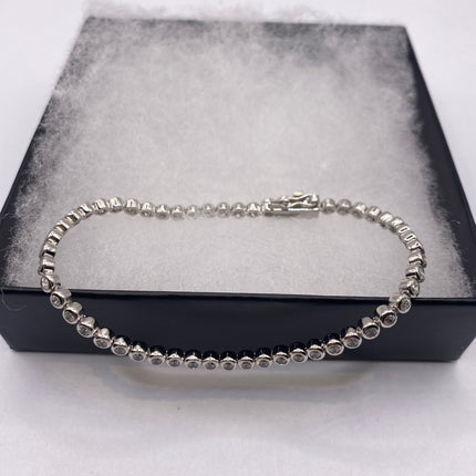 Vintage Silver Tennis Bracelet | Tiny Diamond Cubic Zirconia Clear Crystal Bezel Set | 925 Sterling Silver Bracelet Minimalist Style Jewelry