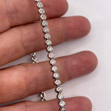 Vintage Silver Tennis Bracelet | Tiny Diamond Cubic Zirconia Clear Crystal Bezel Set | 925 Sterling Silver Bracelet Minimalist Style Jewelry