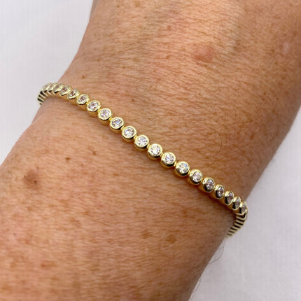 Vintage Gold Tennis Bracelet | Bezel Set Cubic Zirconia Crystal Diamond Gemstone | Golden 925 Sterling Silver Stackable Tennis Bracelet