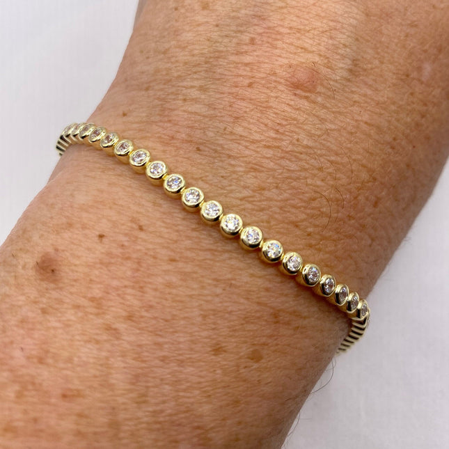 Vintage Gold Tennis Bracelet | Bezel Set Cubic Zirconia Crystal Diamond Gemstone | Golden 925 Sterling Silver Stackable Tennis Bracelet