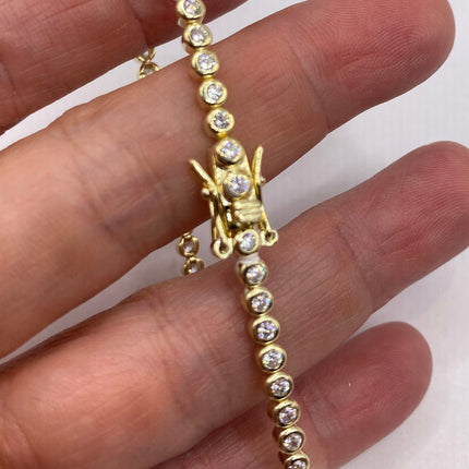 Vintage Gold Tennis Bracelet | Bezel Set Cubic Zirconia Crystal Diamond Gemstone | Golden 925 Sterling Silver Stackable Tennis Bracelet