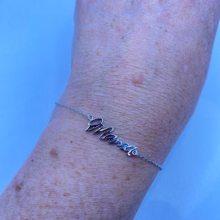 Silver Letter Bracelet | Tiny Charm Word | Vintage Style Dainty 925 Sterling Silver Jewelry for Mama Love Bracelet