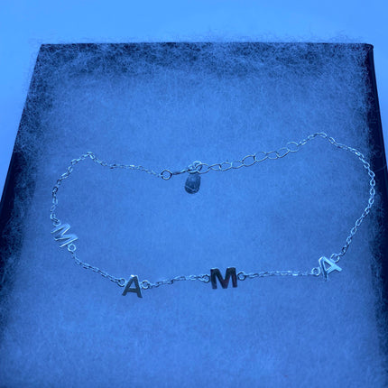 Silver Letter Bracelet | Tiny Charm Word | Vintage Style Dainty 925 Sterling Silver Jewelry for Mama Love Bracelet