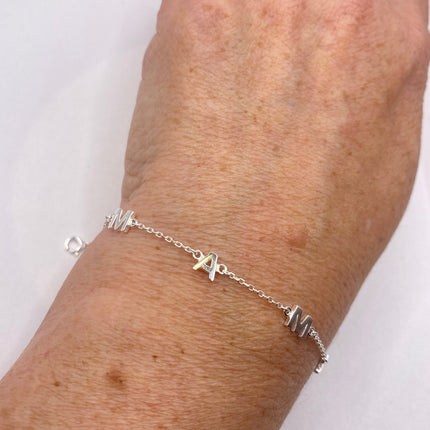 Silver Letter Bracelet | Tiny Charm Word | Vintage Style Dainty 925 Sterling Silver Jewelry for Mama Love Bracelet