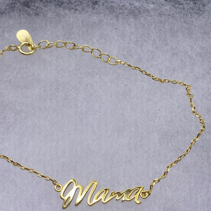 Gold Letter Bracelet | Tiny Charm Word | Vintage Style Dainty Gold 925 Sterling Silver Jewelry for Mama Love Bracelet