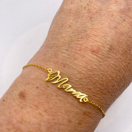 Gold Letter Bracelet | Tiny Charm Word | Vintage Style Dainty Gold 925 Sterling Silver Jewelry for Mama Love Bracelet