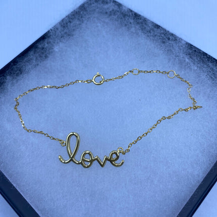 Gold Letter Bracelet | Tiny Charm Word | Vintage Style Dainty Gold 925 Sterling Silver Love Bracelet Everyday Jewelry for Prom