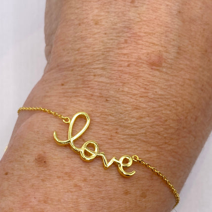 Gold Letter Bracelet | Tiny Charm Word | Vintage Style Dainty Gold 925 Sterling Silver Love Bracelet Everyday Jewelry for Prom