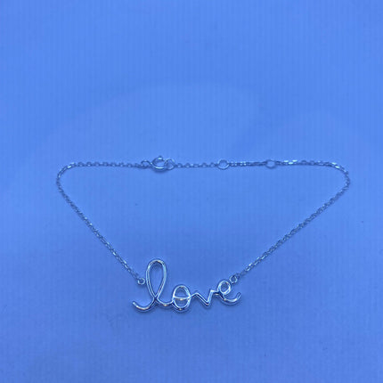 Tiny Silver Bracelet | Love Word Script Charm | 925 Sterling Silver Chain Minimalist Prom Jewelry Everyday Stacking Charm Bracelet